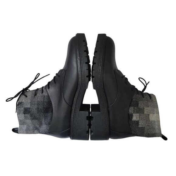 KELSI DAGGER BROOKLYN Black & Gray Checkered Leather Ankle Combat Boots Sz 7.5 - Picture 5 of 10